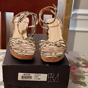 Pelle Moda Black and White Snake Print Platform Sandals